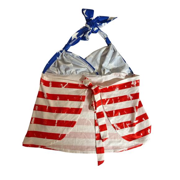 Two Piece Women’s Patriotic Halter Tankini Striped Bikini Bottom Set SZ L Multi - Picture 6 of 9